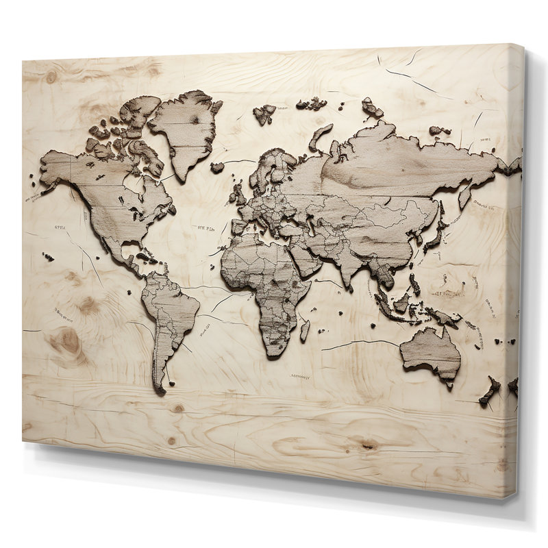 Carte du monde rustique sur toile, H 30 po x l 40 po x P 1,5 po, Toile tendue