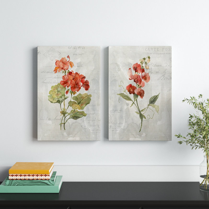Lin géranium - ensemble de 2 peintures sur toiles, H 18 po x l 24 po x P 1 po, Toile tendue