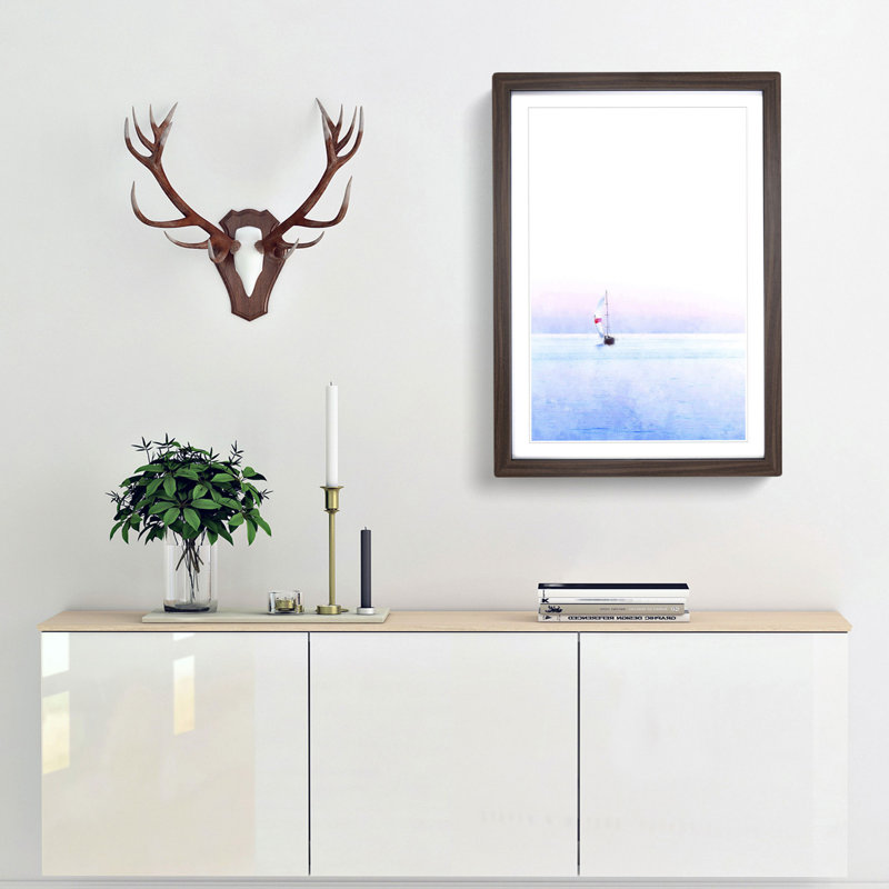 Sailboat Upon the Ocean - Picture Frame Graphic Art Print, 45cm H x 33cm W x 2cm D, Walnut Framed