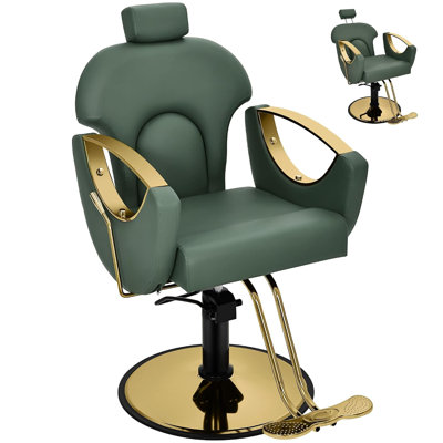 Salon Barber Chair for Hair Stylist, Reclining Salon Hair Chair with Hydraulic Pump, Multi-Function Styling Chair for Home Barbershop Spa, Dark Green