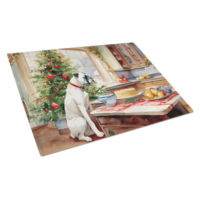 White Boxer Christmas Cookies Glass Cutting Board