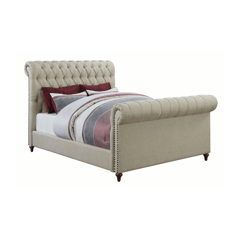 Lit-bateau tapissier Touffeté, Beige, Très grand lit Eastern