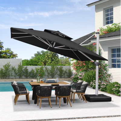 Outdoor 12FT Double Top Square Deluxe Cantilever Umbrella With Base And Umbrella Cover,Black