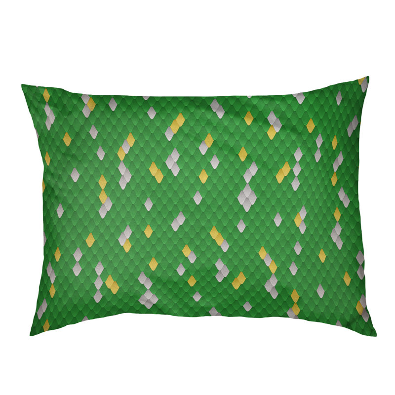 Coussin de lit pour chien à échelles serpent Byrge, Moyen (H 6,5 po x l 40 po x P 30 po), Vert / Jaune, Molleton corail