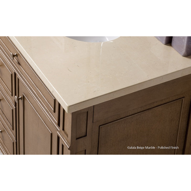 Bristol 60'' W Single Vanity, Whitewashed Walnut, White Zeus, 8" Widespread