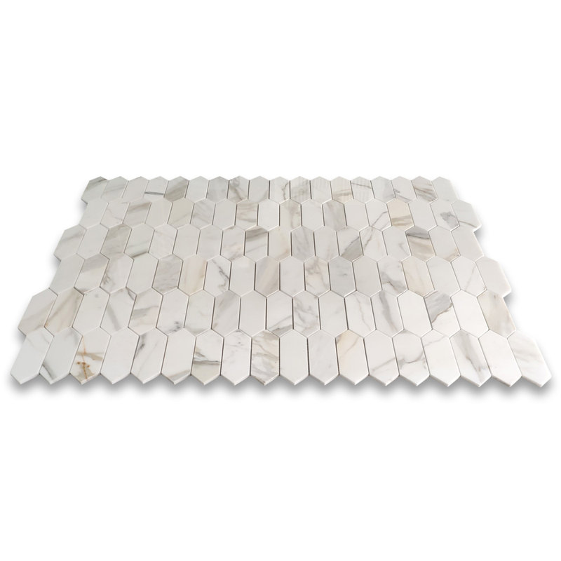 Calacatta 12" x 9" Marble Mosaic Tile, White/Gray