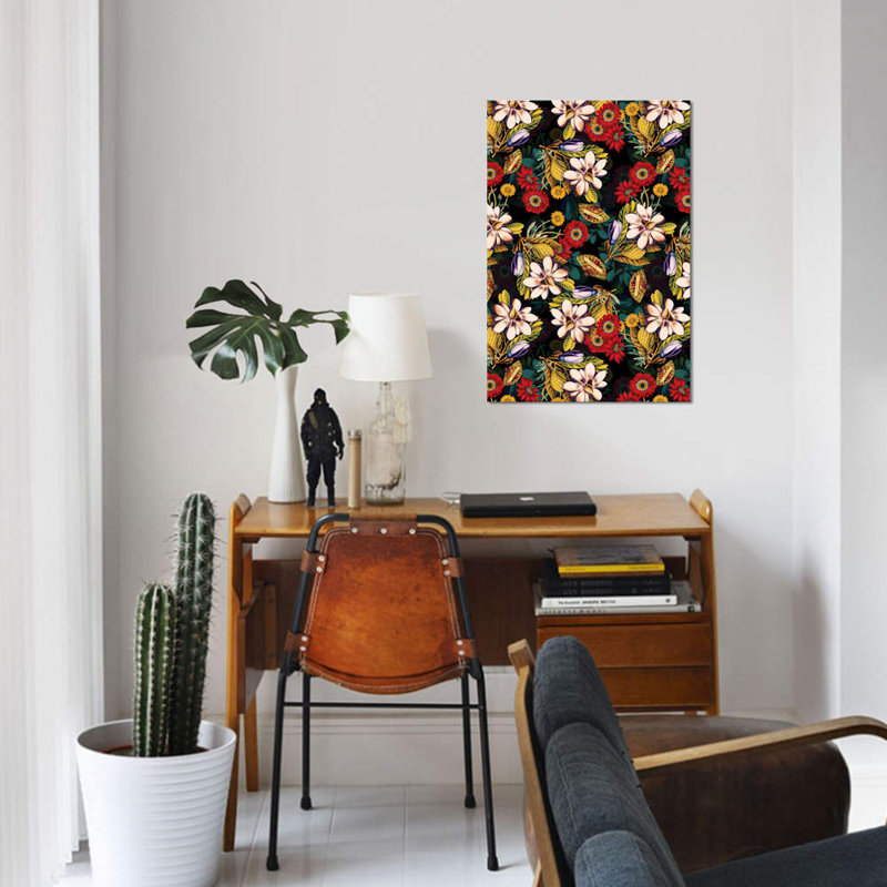 « japanese floral pattern » par burcu korkmazyurek, impression sur toile tendue, H 18 po x l 12 po x P 1,5 po, Pas de tapis