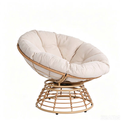 Fauteuil Papasan surdimensionné pivotant à 360 °, chaise longue ronde en osier de 43 po avec coussin épais, fauteuil Papasan confortable pour le salon, la chambre à coucher, le coin lecture, l'intérieur et l'extérieur