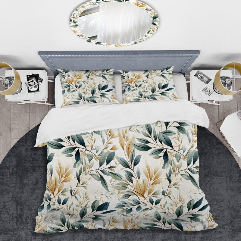Ensemble de housse de couette Neutral Leaves - Plants, Housse de couette simple + 1 taie décorative stan