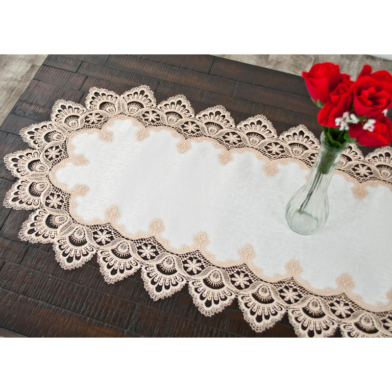 Colfontaine Gold European Lace Antique Lace Table Runner, 70" x 14"