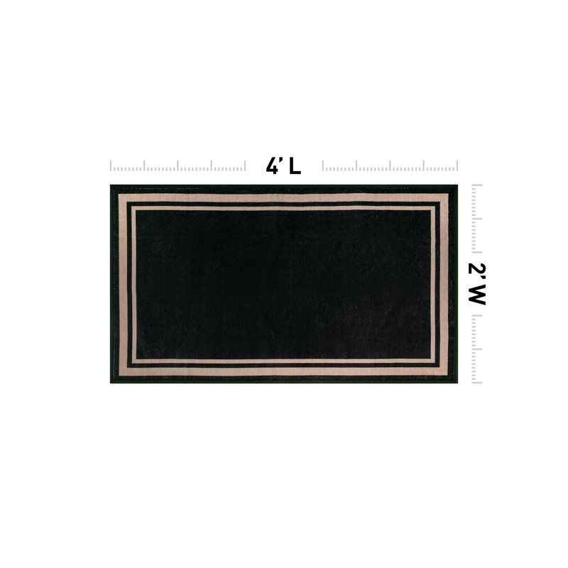 Tapis de sol en polyester noir à bordure encadrée, lavable à la machine et à dos antidérapant., 2 pi x 4 pi