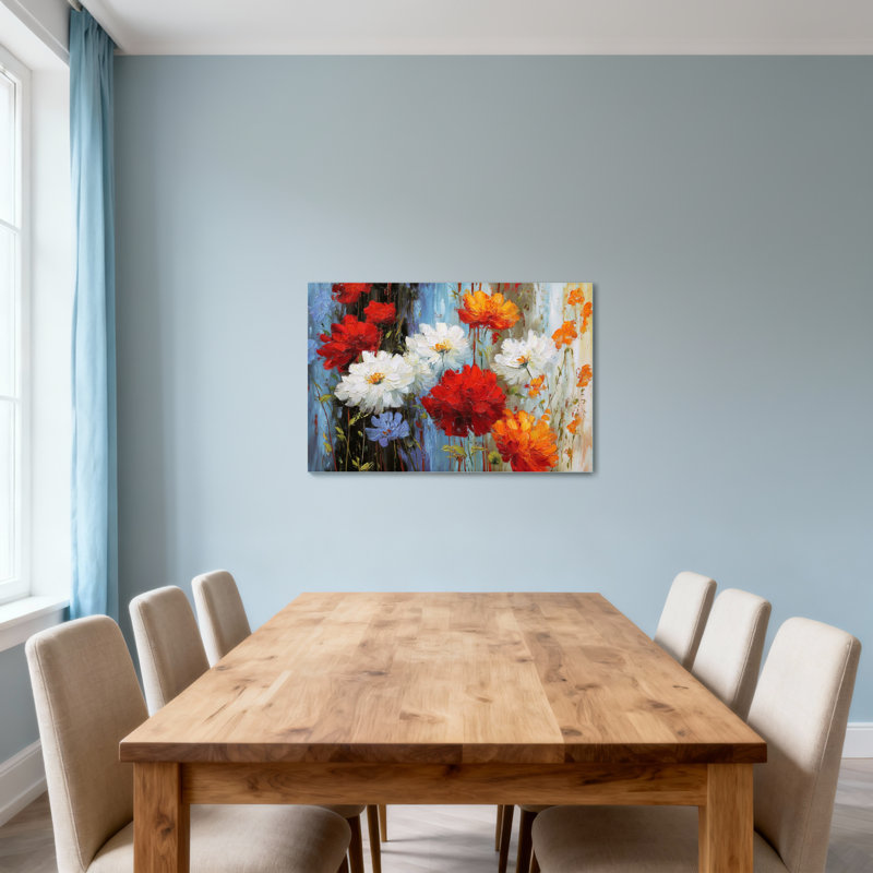 Plantes et fleurs, fleurs colorées sur toile, H 12 po x l 18 po
