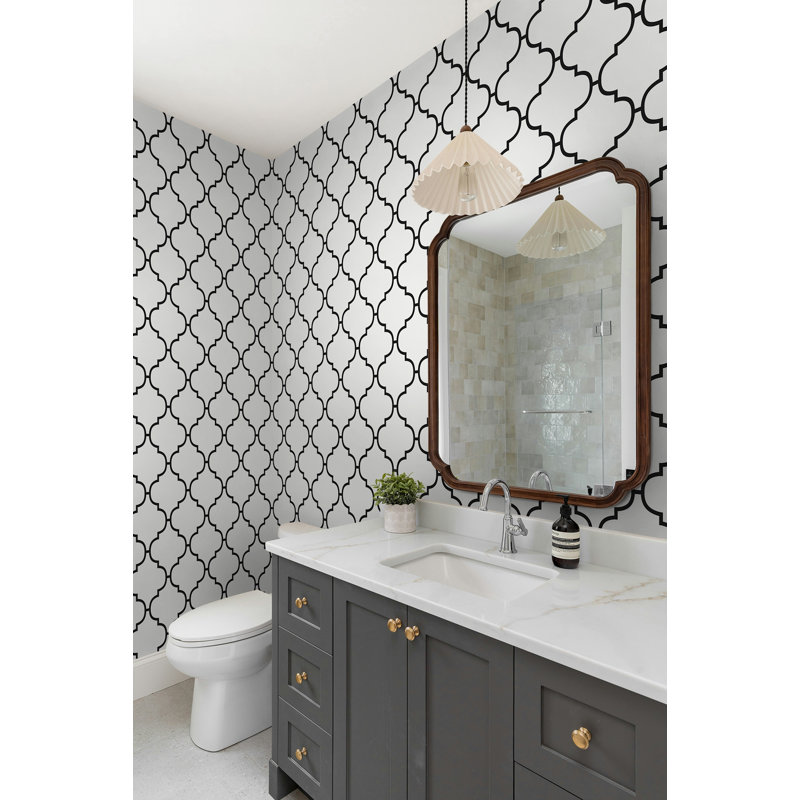 Seabrook Designs - Papier peint blanc cassé et onyx Melvyn Ogee Trellis