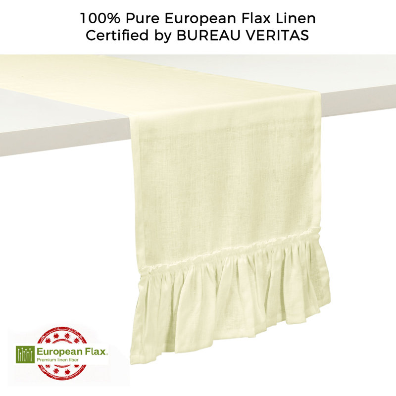 Chemin de table en lin D'Moksha Homes, Rectangle 84 po, Crème