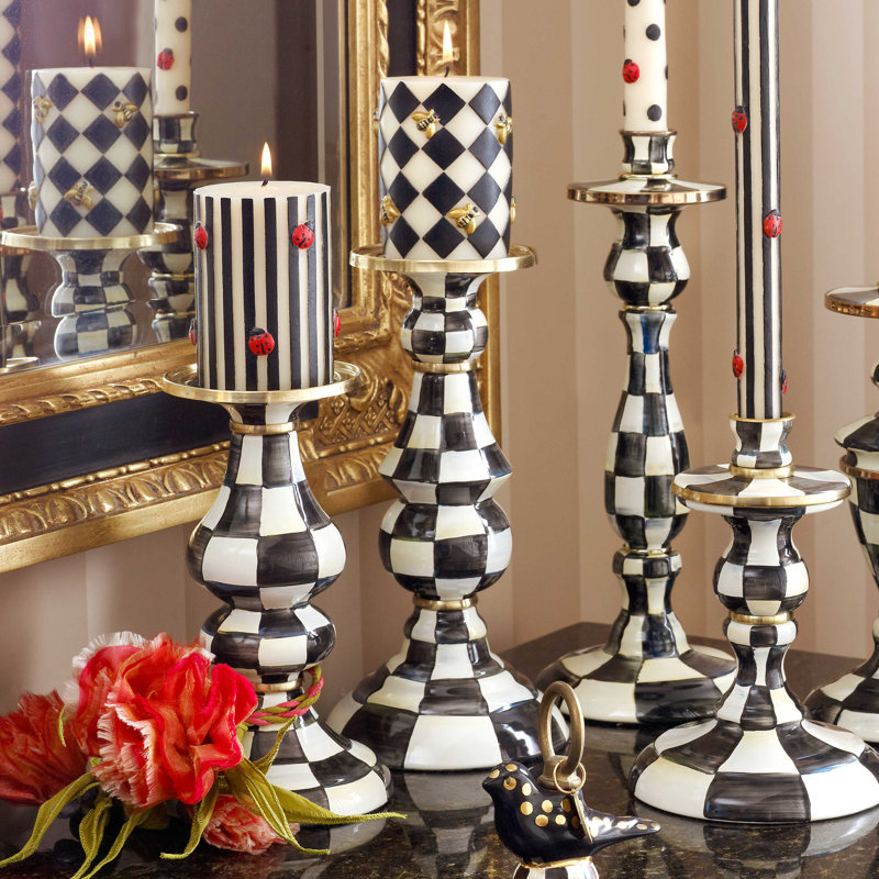 Courtly Check Medium Pillar Candlestick, 11" H x 5.75" W x 5.75" D
