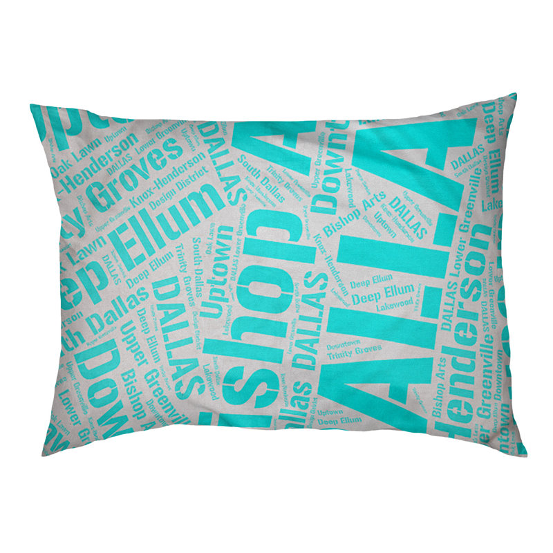 Coussin de chien « districts », Moyen (H 9,5 po x l 28 po x P 18 po), Cyan, Dallas