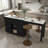 74.8" Rolling Kitchen Island with Extendable Dining Table, Marble Veneer Top, Built-in Power Outlet, 3 Drawers and Cabinet, Black-226939134