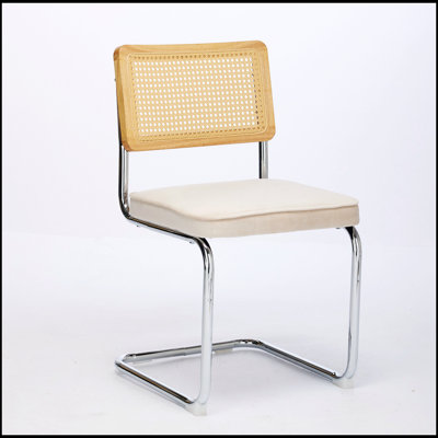 Mid Century Modern Dining Chairs Set of 2, Velvet Upholstered with Natural Cane Back and Stainless Chrome Base, Perfect for Elegant and Comfortable Se