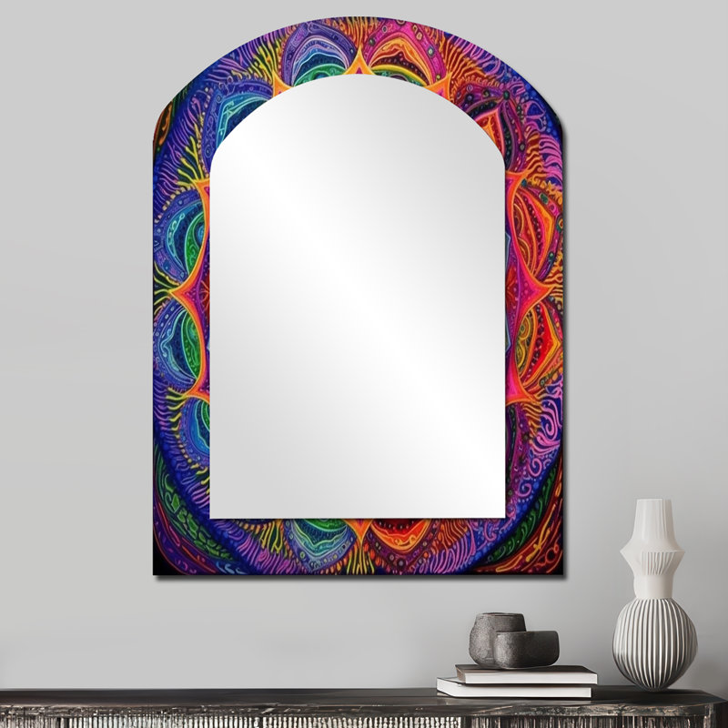 Sacré Mandala - miroir unique de forme unique Boho Mandala, grand miroir mural rose, impression d'art en métal, 34 po x 25 po