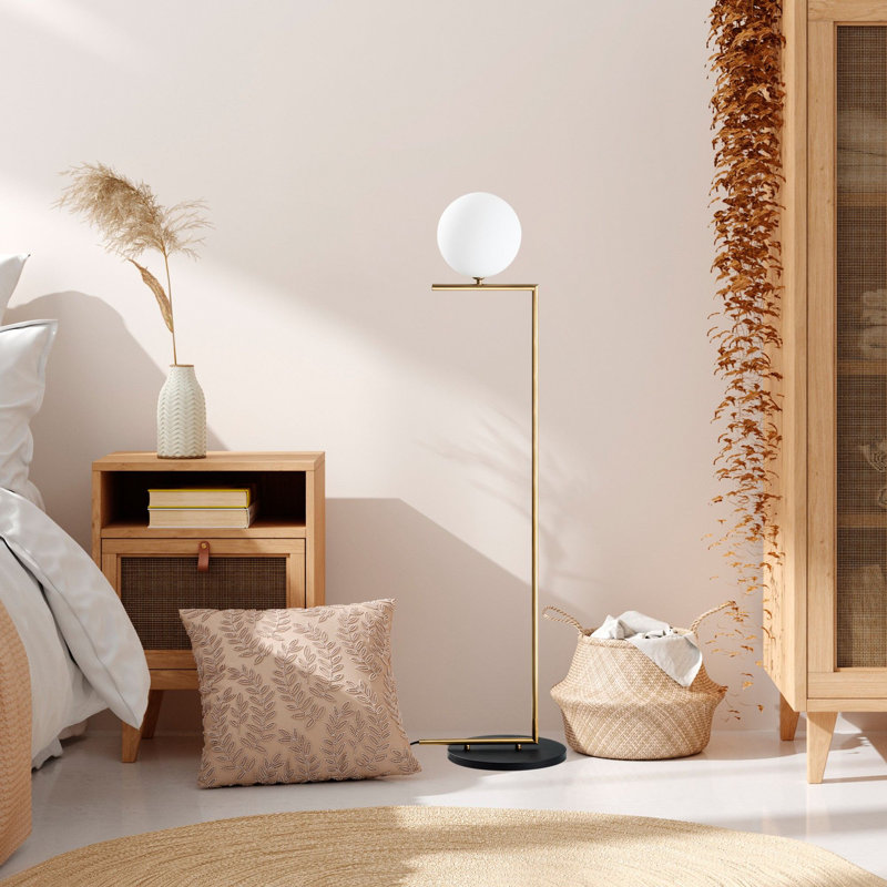Modern Glam Floor Lamp, Gold Metal Body, 14.6 x 11.8 x 55.1 inches | 20 cm Diameter Shade, 11.8 in Base Plate | 9.8 ft Cable with On/Off Switch, Compatible with G9 Bulbs (Max 8W) | Stylish Lighting for Home Decor