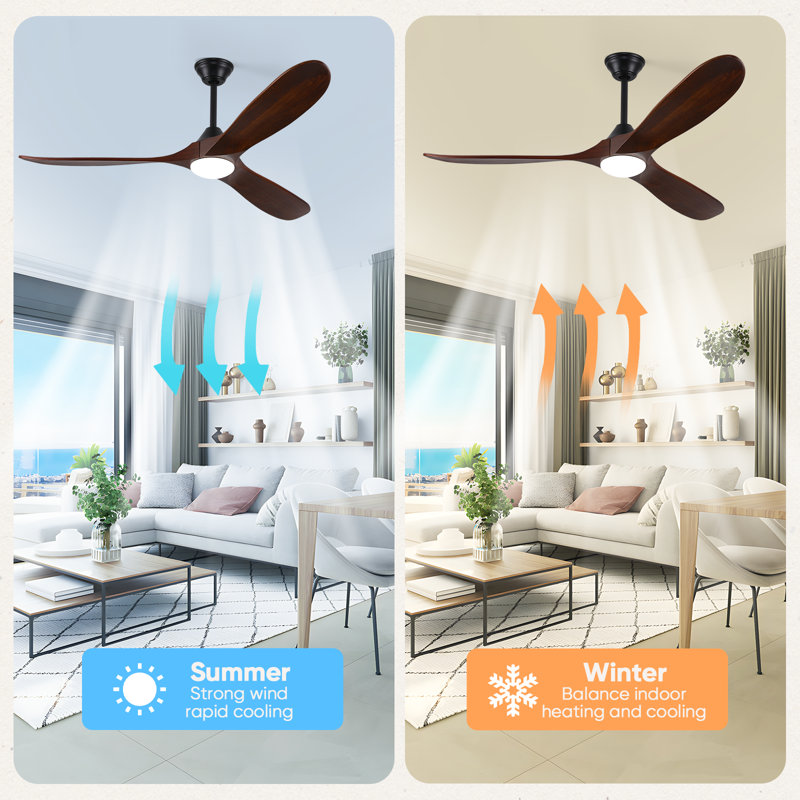 Ceiling Fan with LED Lights, 152cm, Brown Wood