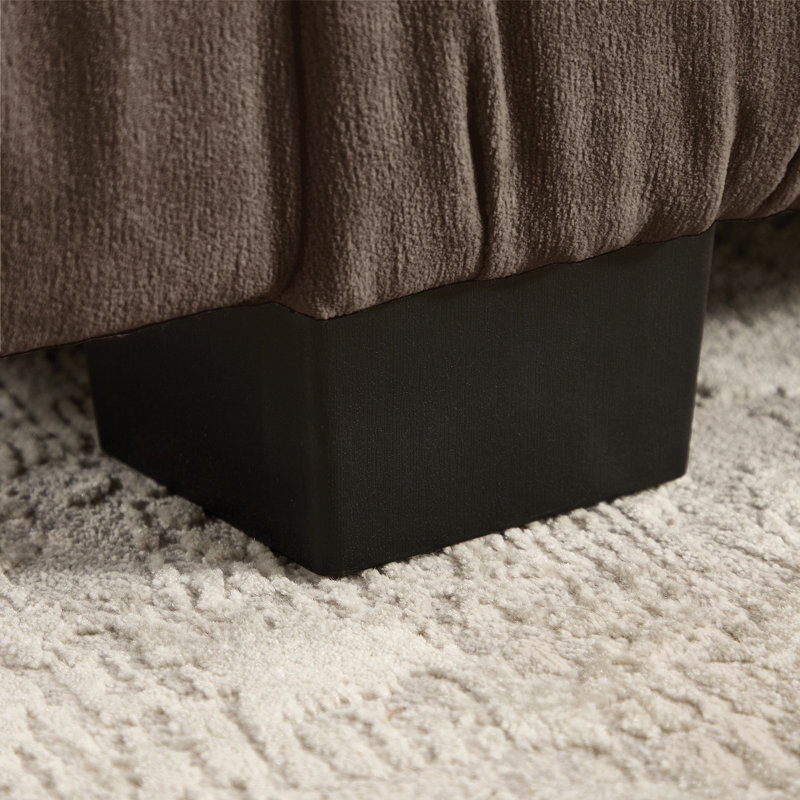 Canapé d'angle modulaire 3 places en chenille à détails froncés, 2 poufs amovibles, mousse haute densité, coussins de dossier épais en forme de L, montage facile, pour salon et chambre.