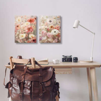 Blush Floral Flowers  2 PC Canvas Wall Art Set by RileyB