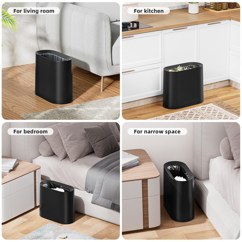 Poubelle rectangulaire de 2,3 gallons, poubelle en plastique noire pour salle de bain