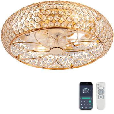 Ventilateur de plafond encastré de 19 pouces avec cage en cristal et pales en ABS