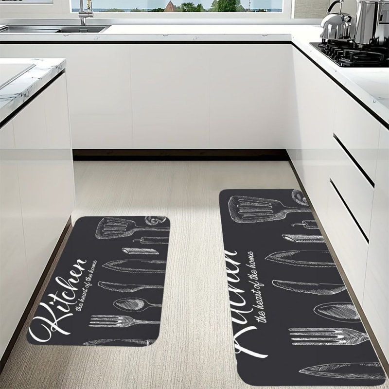 Tapis noir pour ustensiles de cuisine pour salle à manger, noir et blanc