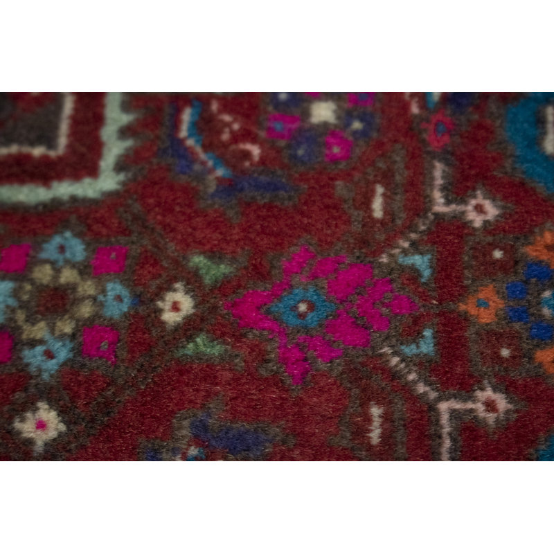 Tapis rouge en laine noué à la main de conception unique 1 pi 10 po x 2 pi 7 po années 1980 Fernandeo