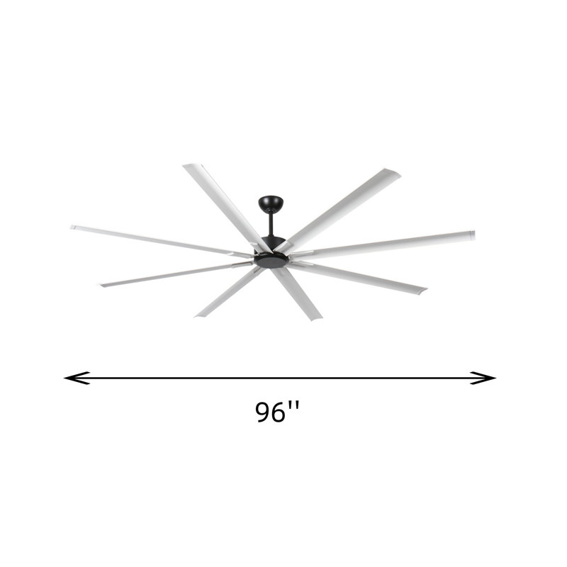 Ventilateur de plafond 96 pouces avec lumière et télécommande, moteur CC réversible silencieux à 6 vitesses., Blanc