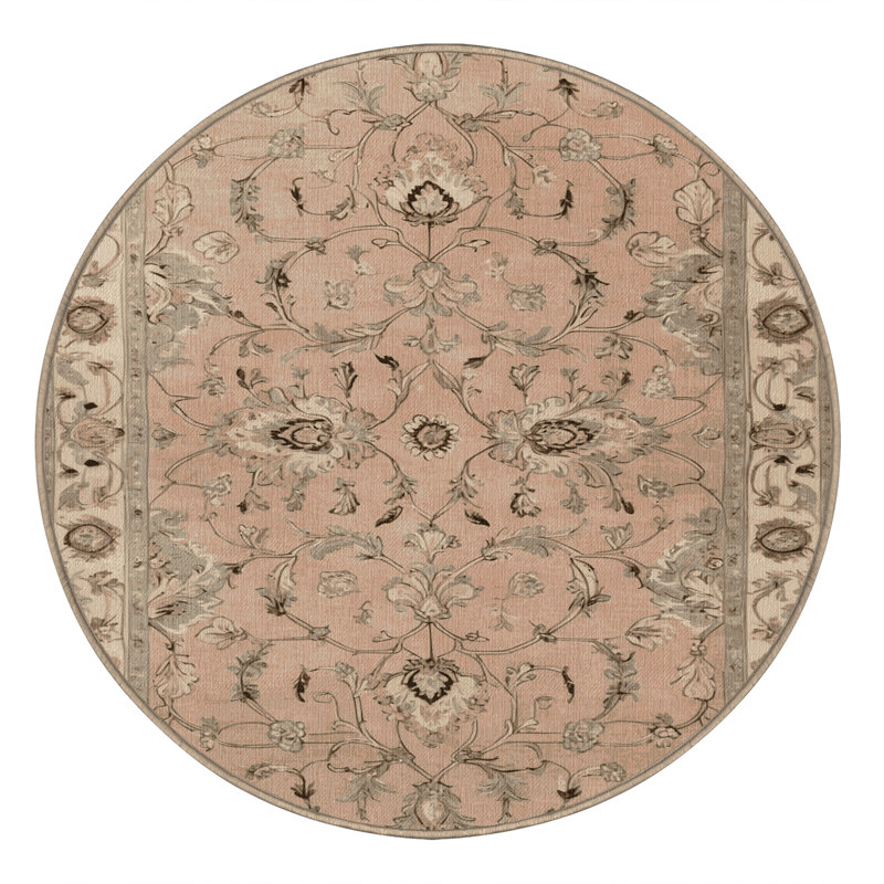 Tapis brun Tabriz lavable à la machine, Rond 6 pi