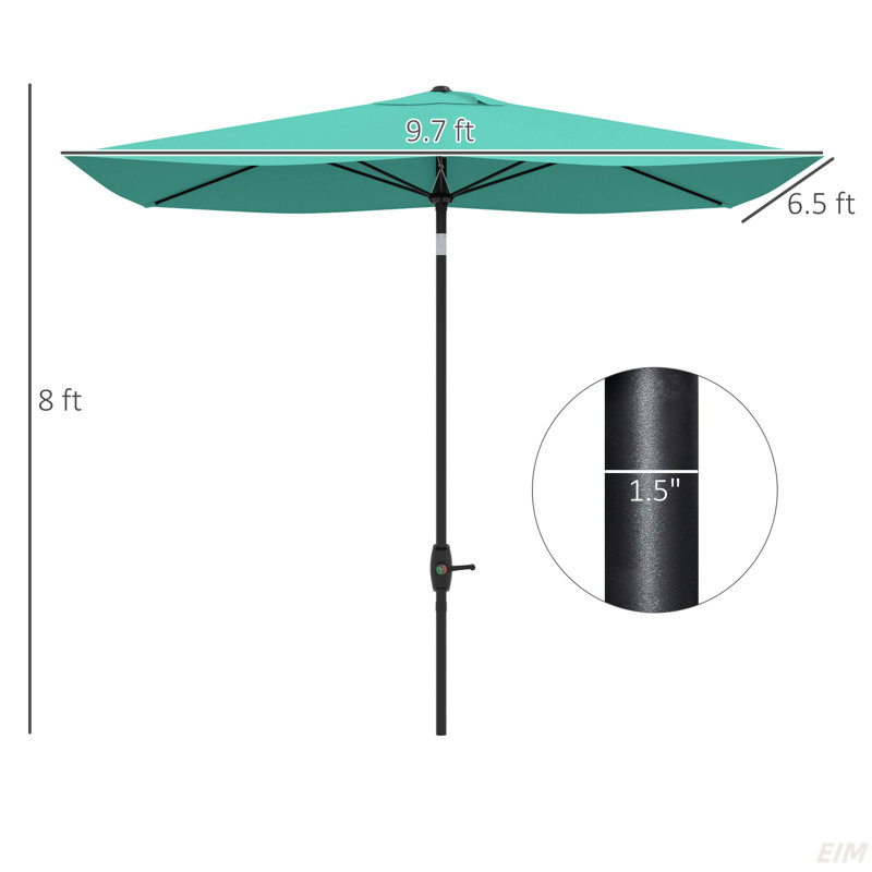 Parasol de marché d'extérieur rectangulaire de 6,5 pi x 10 pi avec manivelle et inclinaison à bouton-poussoir, Vert