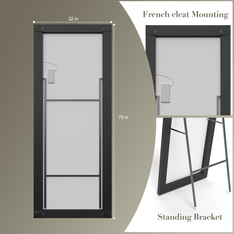 Miroir pleine longueur avec cadre en alliage d'aluminium et verre trempé avec 3 réglages de température et de luminosité