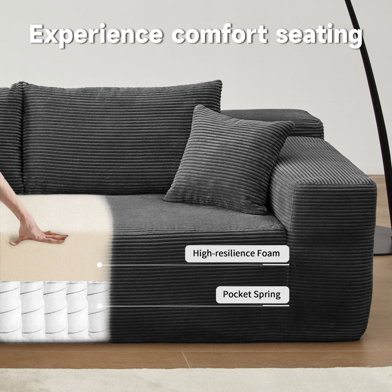 Canapé-lit 2 pièces avec coussin Kessas, Orienté vers la gauche, Velours côtelé gris