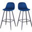 Tabouret de bar 30 po en velours (de 2) - Chaise à hauteur de comptoir avec dossier, pieds et repose-pieds en métal, installation facile, bleu pour cuisine moderne, 2 pièces et assemblage,