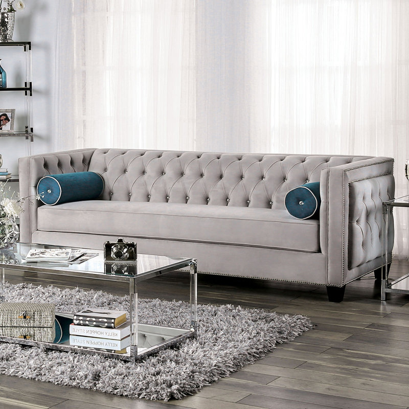 93.4" W Transitional Sofa, Gray