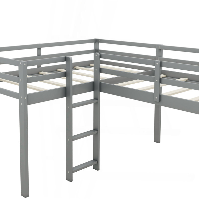 Lit mezzanine simple en L avec échelle et toboggan, Gris