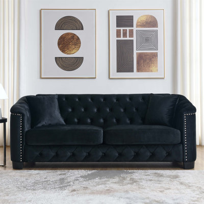 Luxurious Modern Chesterfield Velvet Upholstered 3 - Seater Sofa with Tufted Backrests for Ultimate Comfort and Style