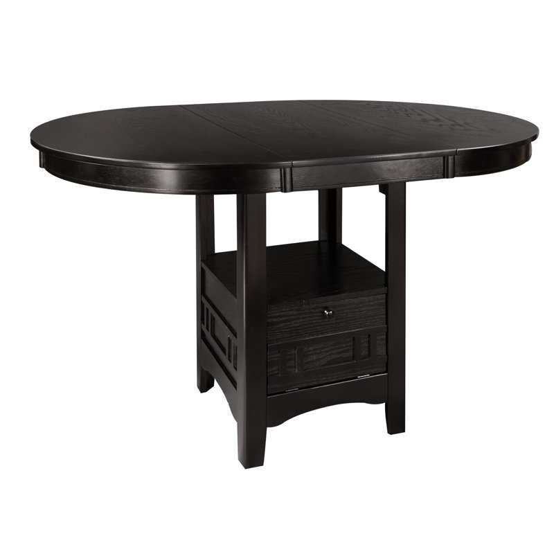 Table de salle à manger à hauteur de comptoir cerisier foncé avec rallonge et base de rangement - finition traditionnelle et luxe