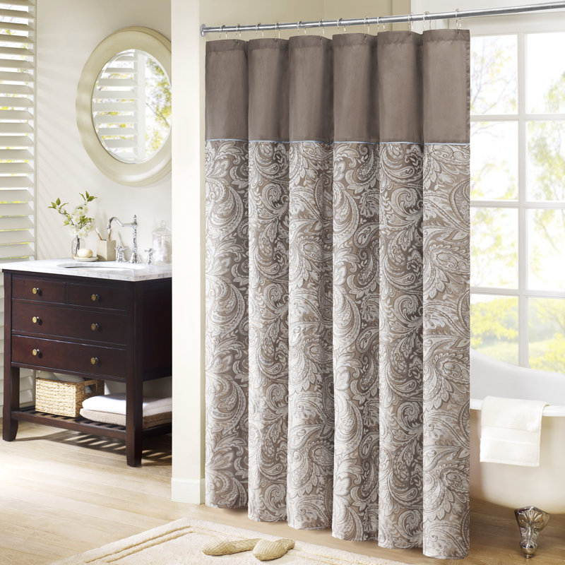 Rideau de douche en jacquard Aubrey, Bleu / brun, H 72 po x l 72 po