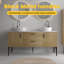 Meuble-lavabo sur pied en chêne naturel rayé avec lavabo en céramique 60 po Emilia