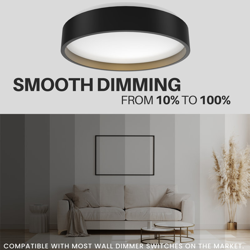 LED Ceiling Light Drum 15" Matte Black 120V 24W 1400LM 5-Way Selectable CCT