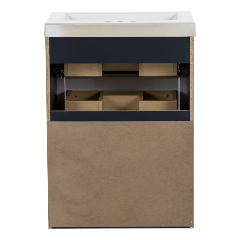 24.5" Single Bathroom Vanity With Cultured Marble Top, Deep Blue, Gold