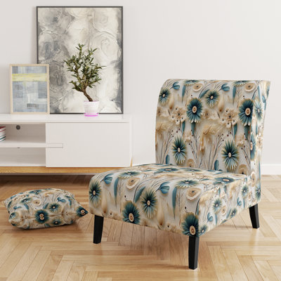 Blue And White Coastal Retreat Seashells - Upholstered Farmhouse Slipper Chair, Rustic Floral Accent Chair