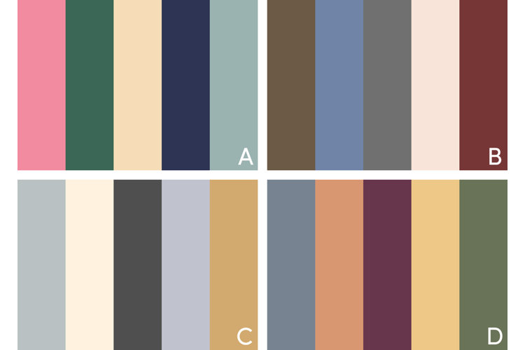 Modern, traditional, farmhouse, and boho color palettes.