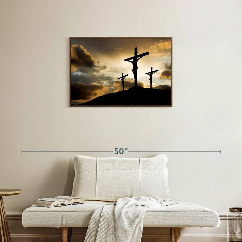Croix au calvaire, Cadre flottant noyer, 31 po x 21 po