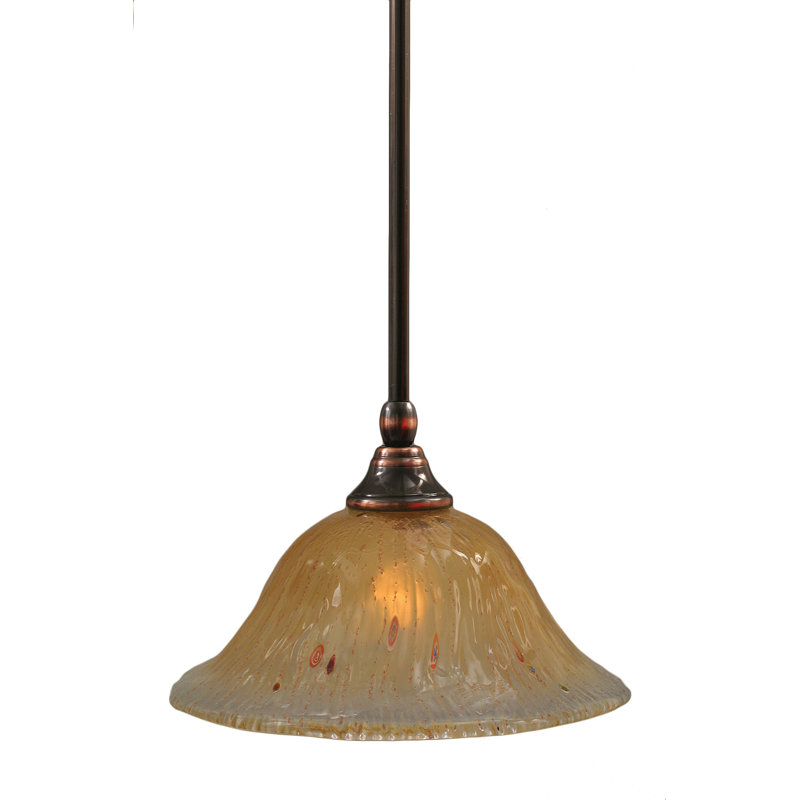 Mini-luminaire suspendu avec tige en verre ambré 10 po, Cuivre noir