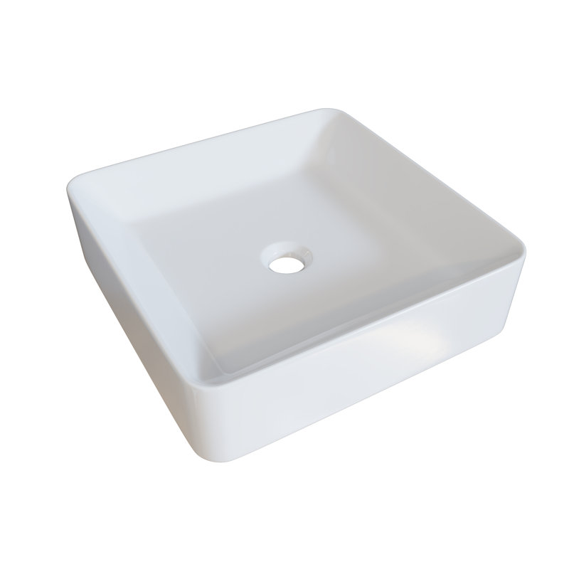 Ceramic Square Vessel Bathroom Sink, Gloss White